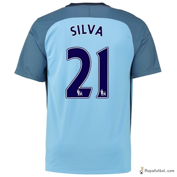 Camiseta Manchester City Replica Primera Ropa Silva 2016/17 Azul